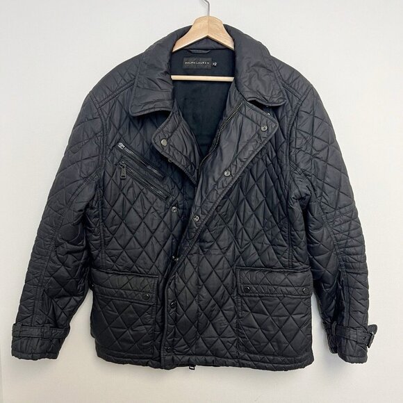 Ralph Lauren Black Label Men’s Quilted Nylon Double Breasted Biker Jacket XL - Picture 2 of 16